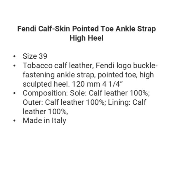 Worn Once - Fendi Calf-Skin Pointed Toe Ankle-Strap Heels - 39/8.5 - Picture 10 of 10